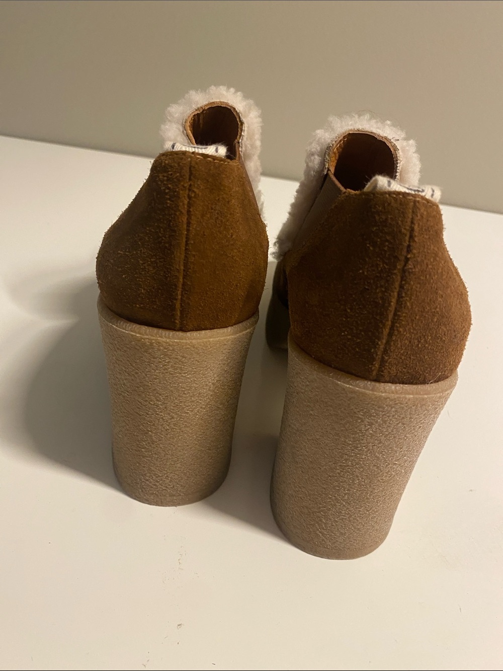 Castaner Elsa Platform Loafer Heels Brown Suede with Shearling topper size 7.5 - Picture 5 of 8
